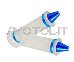 Coppia manopole per scooter in gomma trasparente con terminali di colore Blu