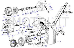 Tav  5 - Forcella e mozzo ruota anteriore  Vespa 50 L