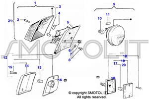 Tavola ricambi esplosi Fanale e Frecce Vespa 50 Pk xl