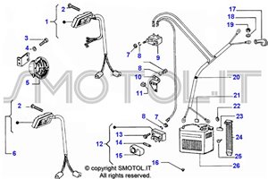 Tavola ricambi esplosi devio luce e clacson Vespa 50 Pk xl