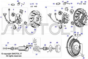 Tavola esplosi ricambi Volano Statore Motorino Avv Vespa PK XL