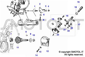 Tavola esploso ricambi Albero primario e selettore cambio per Vespa PK XL