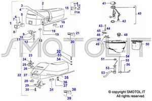 Tavola esplosi ricambi Sella e Serbatoio benzina Vespa PK XL