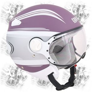 Casco demijet omologato KAYE VIOLA gommato serigrafia bianca con visiera sagomata